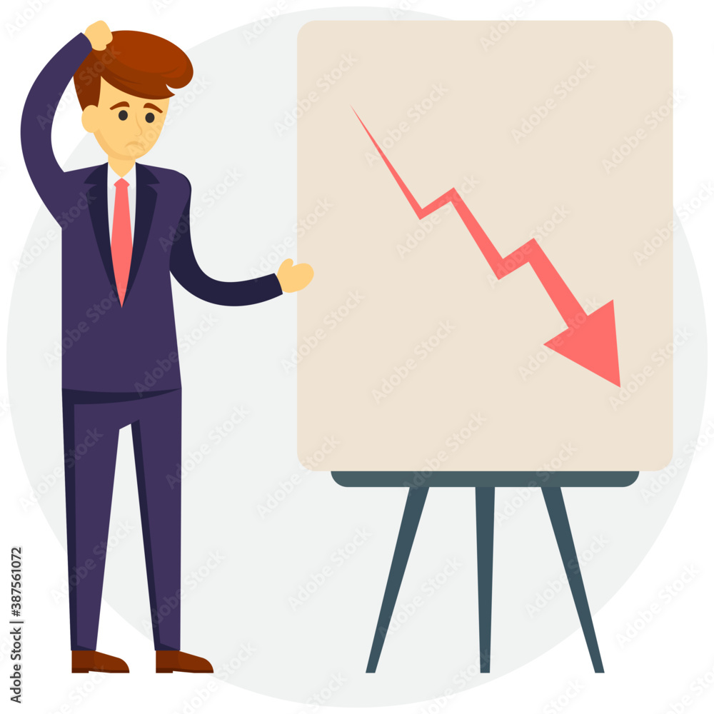 Businessman with decreasing graph represents the concept of businessman in loss
Businessman with decreasing graph represents the concept of businessman in loss