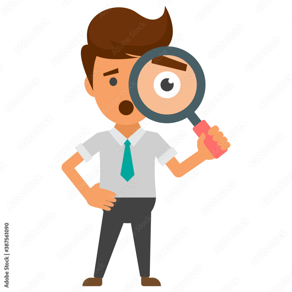 
A businessman in formal wear looking through a magnifying glass presenting concept of analysis
