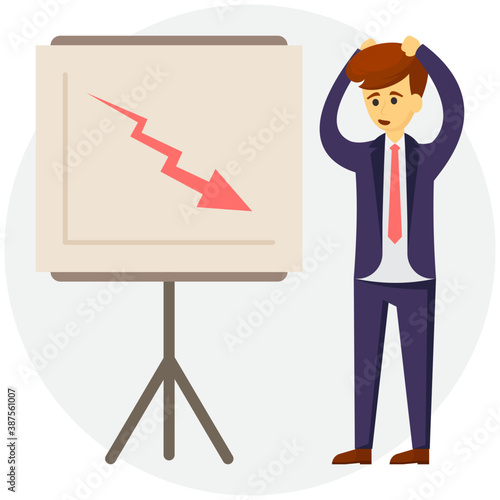 
Businessman with decreasing graph represents the concept of businessman in loss 
