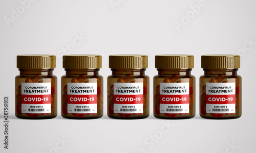 Bottle with COVID-19 SARS CORONAVIRUS treatment pills