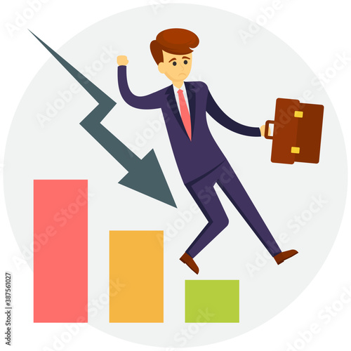 
Businessman with decreasing graph represents the concept of businessman in loss 
