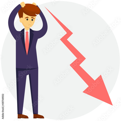 
Businessman with decreasing graph represents the concept of businessman in loss 

