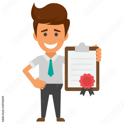 
A businessman with documents case, flat icon image
