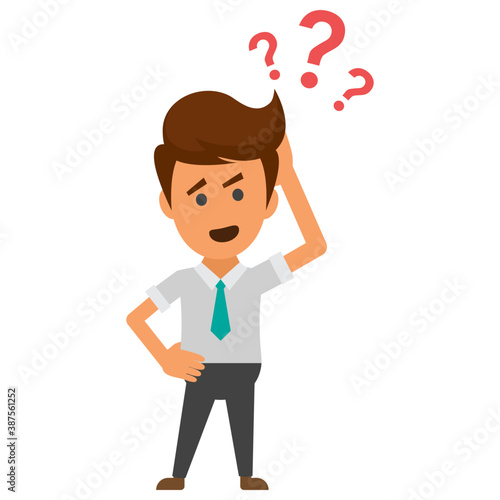 
Businessman is thinking about something with thinking bubble 
