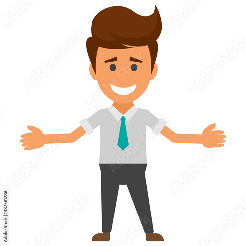 
A happy businessman moving in a gesture of winning .
