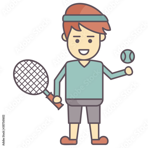 
A boy holding tennis racket and ball and ready to play 
