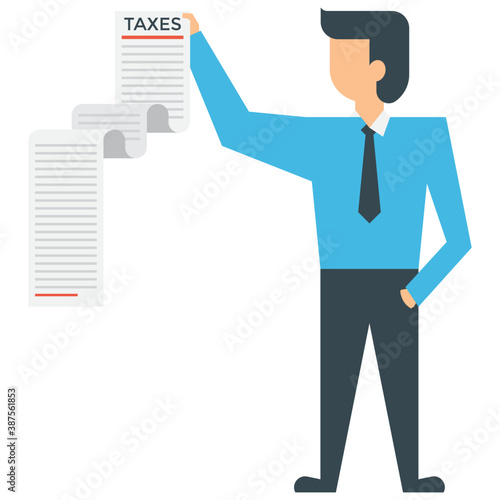 
Businessman with expressionless face holding tax invoice sheet
