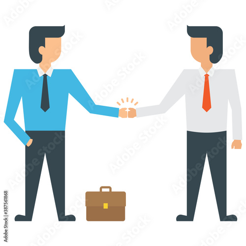 
Two human avatars in different colored official dresses showing gestures of talking and sharing ideas
