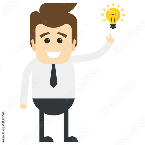 
Human avatar of office character standing straight with lightbulb showing gesture of being innovative by generating brand new ideas 
