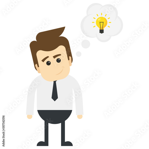 
Human avatar of office character standing straight with lightbulb showing gesture of being innovative by generating brand new ideas 
