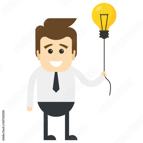 
Human avatar of office character standing straight with lightbulb showing gesture of being innovative by generating brand new ideas 

