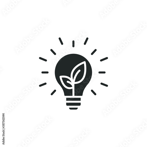 Sustainable ecological energy icon. Renewable biomass energy saving. Go green lamp tube power consumption. zero emission bulb. Glyph solid style vector illustration. Design on white background. EPS 10