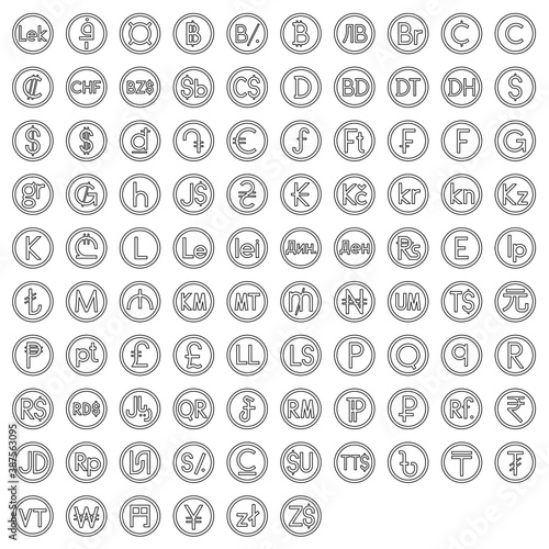 Coin with currency symbol vector icon set