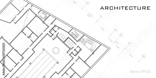 Architectural background. Part of architectural project, architectural plan of a public building. Spa center