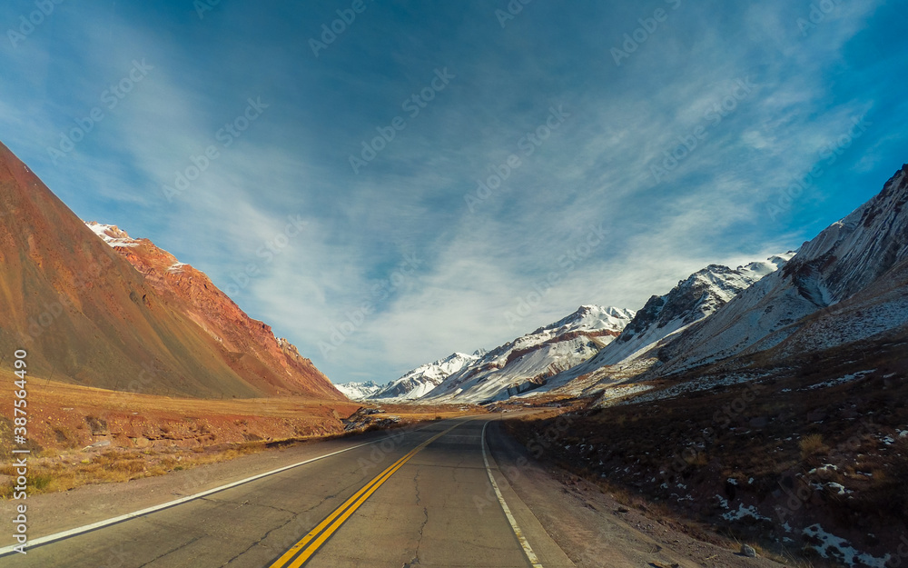 The famous route 7 between Argentina and Chile Andes mountains, Mendoza - Argentina