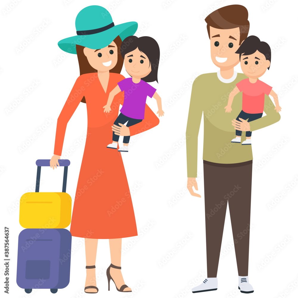 Happy family characters portrait, parents and their children
Happy family characters portrait, parents and their children