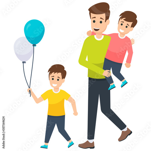 
Happy family characters portrait, parents and their children
