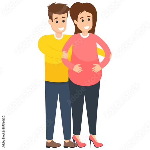 
A young man standing with his pregnant wife.
