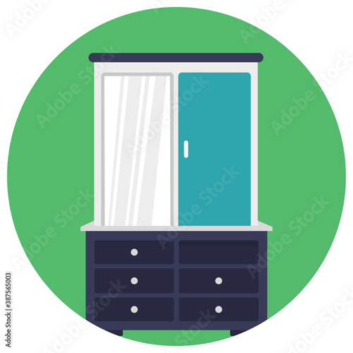 
Interior of modern wooden wardrobe, flat icon design
