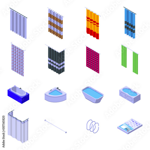 Shower curtain icons set. Isometric set of shower curtain vector icons for web design isolated on white background