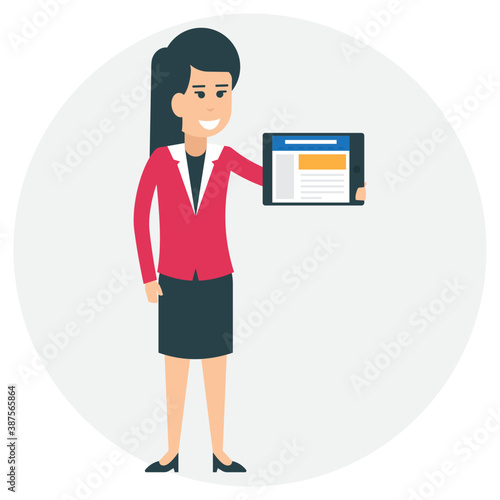 A female avatar dressed up as a business manager