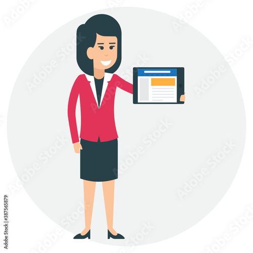 A female avatar dressed up as a business manager