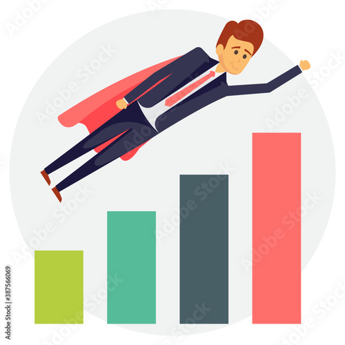 
business person with presentation, pointing on a bar chart providing business presentation concept 
