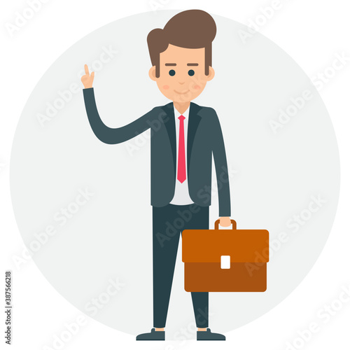 A male avatar standing with a smile depicting satisfied businessman  
