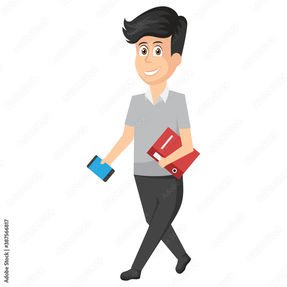 An entrepreneur holding smartphone and file while moving towards a direction symbolizing businessman.
An entrepreneur holding smartphone and file while moving towards a direction symbolizing businessman.