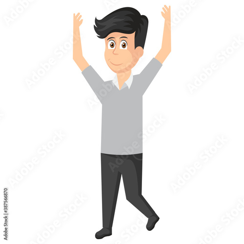 
A businessman avatar raising hands showing gesture of happiness. 

