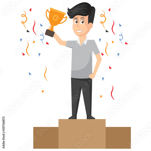 
A businessman avatar raising hands showing gesture of happiness. 
