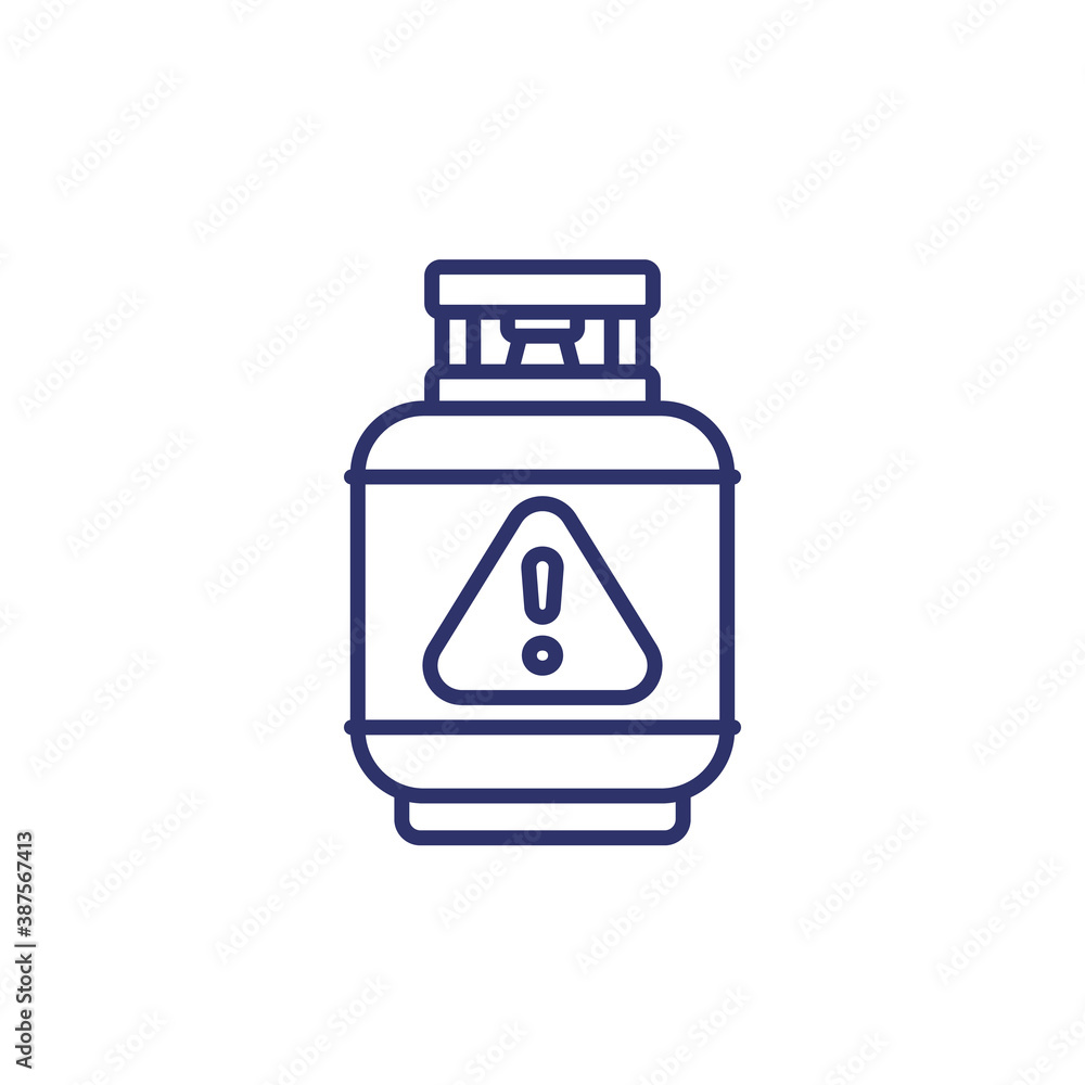 LPG tank, gas cylinder line icon with warning sing LPG tank, gas cylinder line icon with warning sing