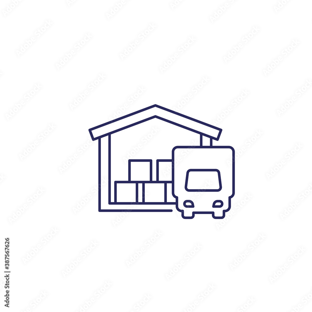 warehouse and truck line icon warehouse and truck line icon