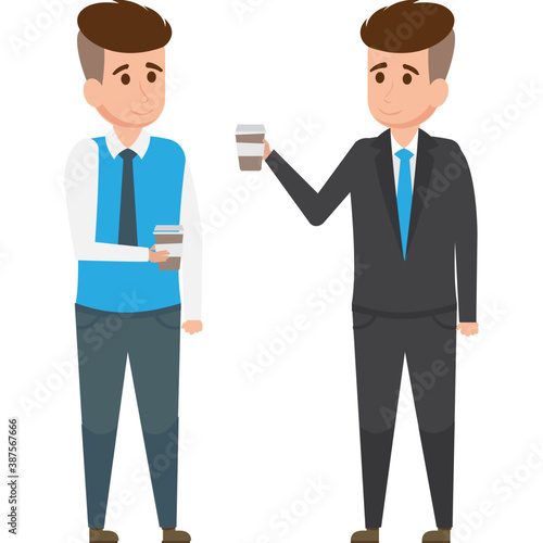 
Two official members standing in office and discussing some issues depicting official chat 
