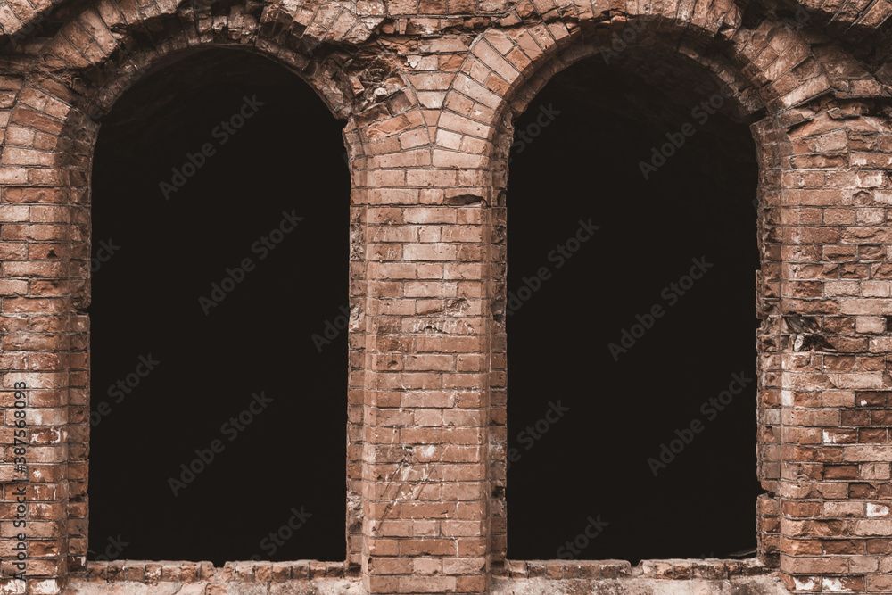 Arch of a brick wall. Destruction of time. Post production Instagram Style.