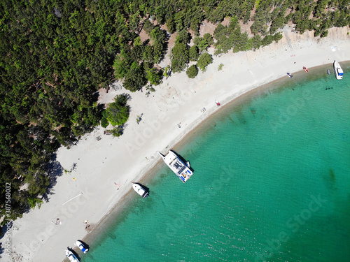 Sandy Bay on Lake Baikal.  Beautiful cove on sunny summer day from the air. photo