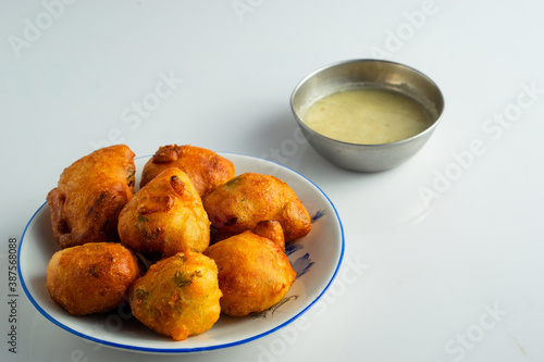 Fresh mysore bonda in a plate on a white background
