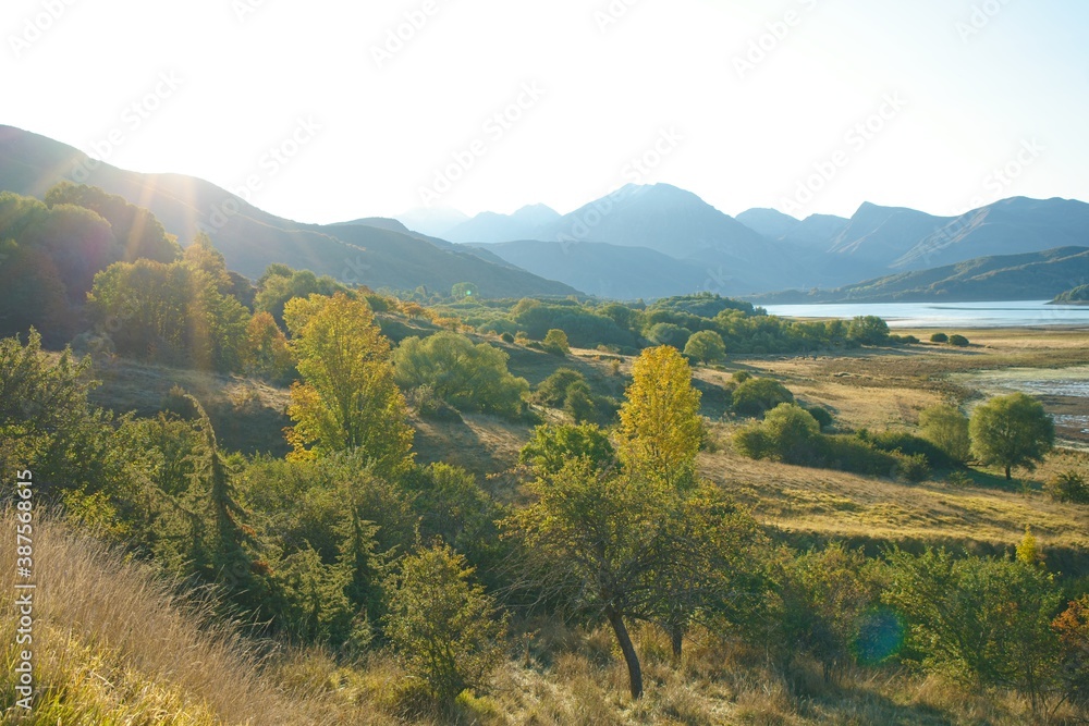 Gran Sasso e Monti della Laga National Park, sunrise on Lake Campotosto	