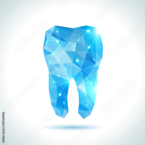 Polygonal turquoise vector tooth. Abstract illustration. Dental background in origami style. Vector background. Low-poly colorful style. Dental symbols.