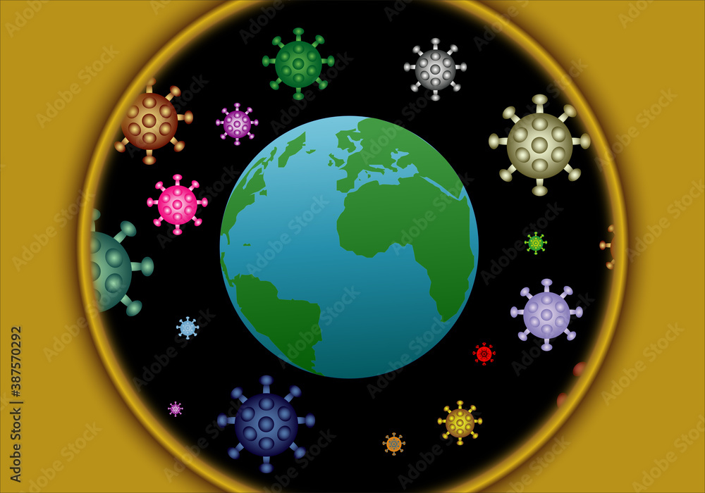 El planeta Tierra rodeado de coronavirus en el punto de mira El planeta Tierra rodeado de coronavirus en el punto de mira