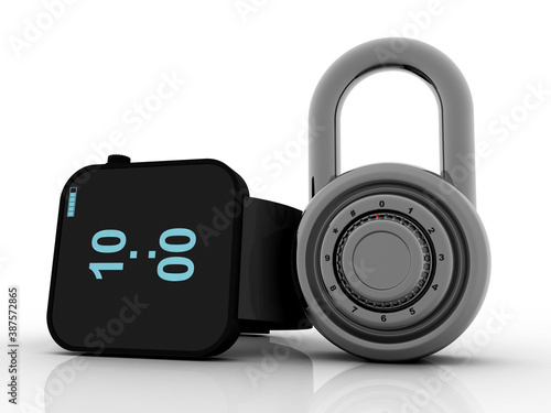 3d rendering fitness bracelet smart watch protection lock