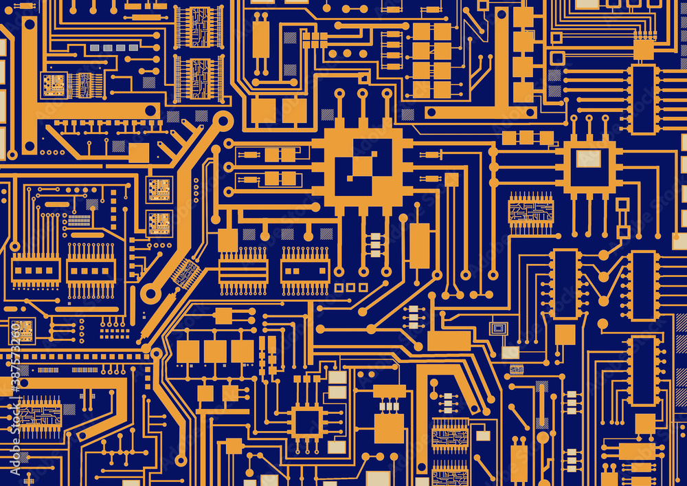 Background with the image of lines of printed circuit boards. Background on the subject of electronics. The texture consists of PCB lines. The background with lines looks like a microcircuit.
