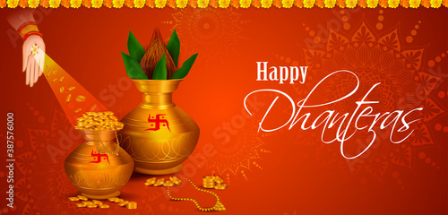easy to edit vector illustration of decorated Diwali holiday background for Happy Dhanteras