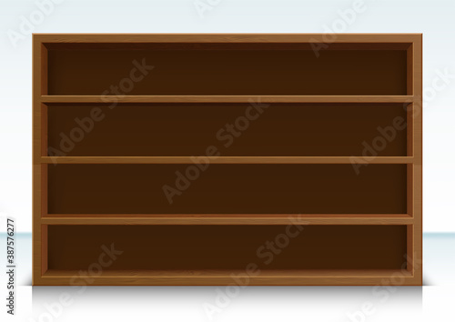 Empty Wooden Bookshelves.