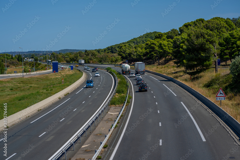 Montpelier, France 26.08.2020 Highway view from above, Montpelier - Toulouse. Summer day Montpelier, France 26.08.2020 Highway view from above, Montpelier - Toulouse. Summer day