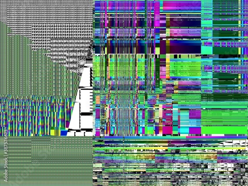 Glitch art. Retro vintage technology background. Trendy futuristic digital graffiti wallpaper, glowing rgb cmyk colors.