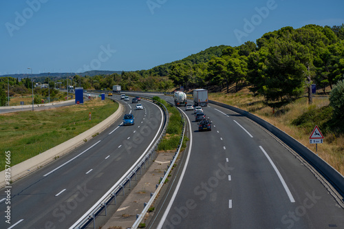 Montpelier, France 26.08.2020 Highway view from above, Montpelier - Toulouse. Summer day