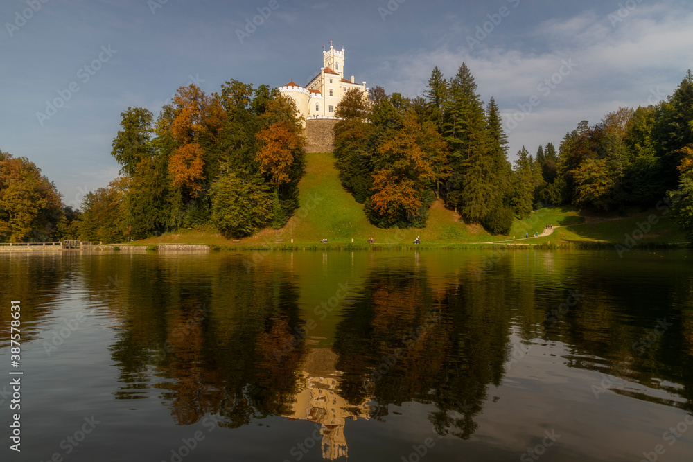 Trakoscan castle on a sunny autumn day