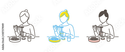 ざるそばを食べる女性のイラスト