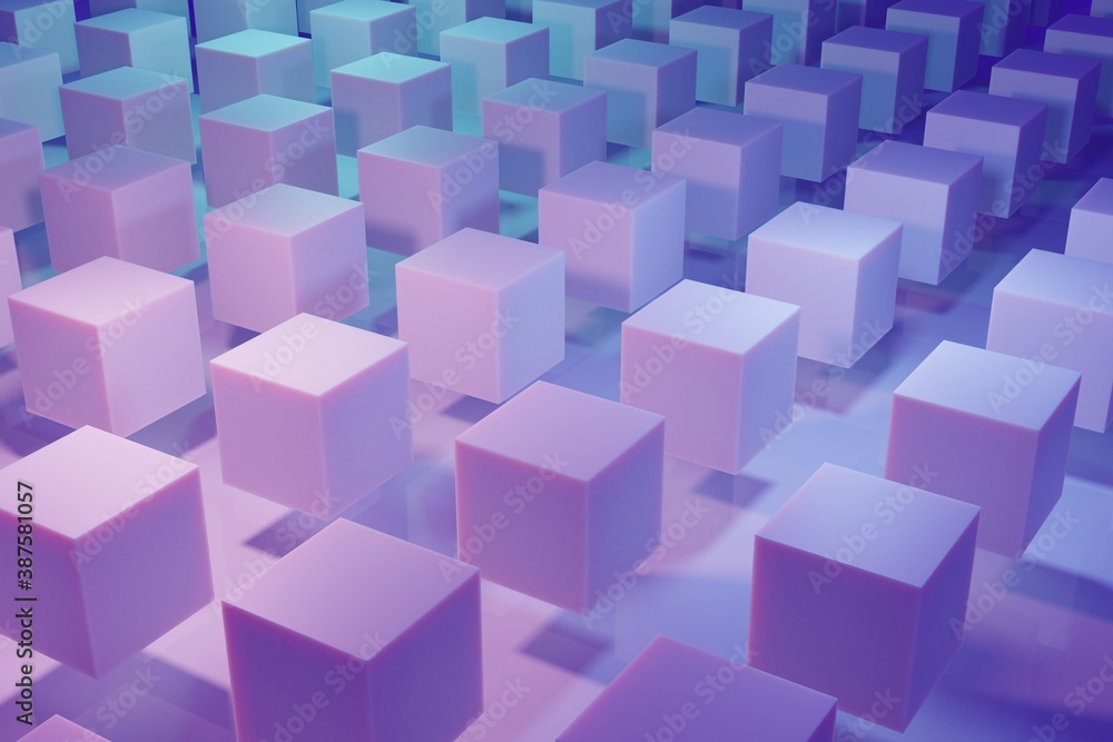 Obraz premium Geometric cubic pattern background with neon color and shadows 3d illustration